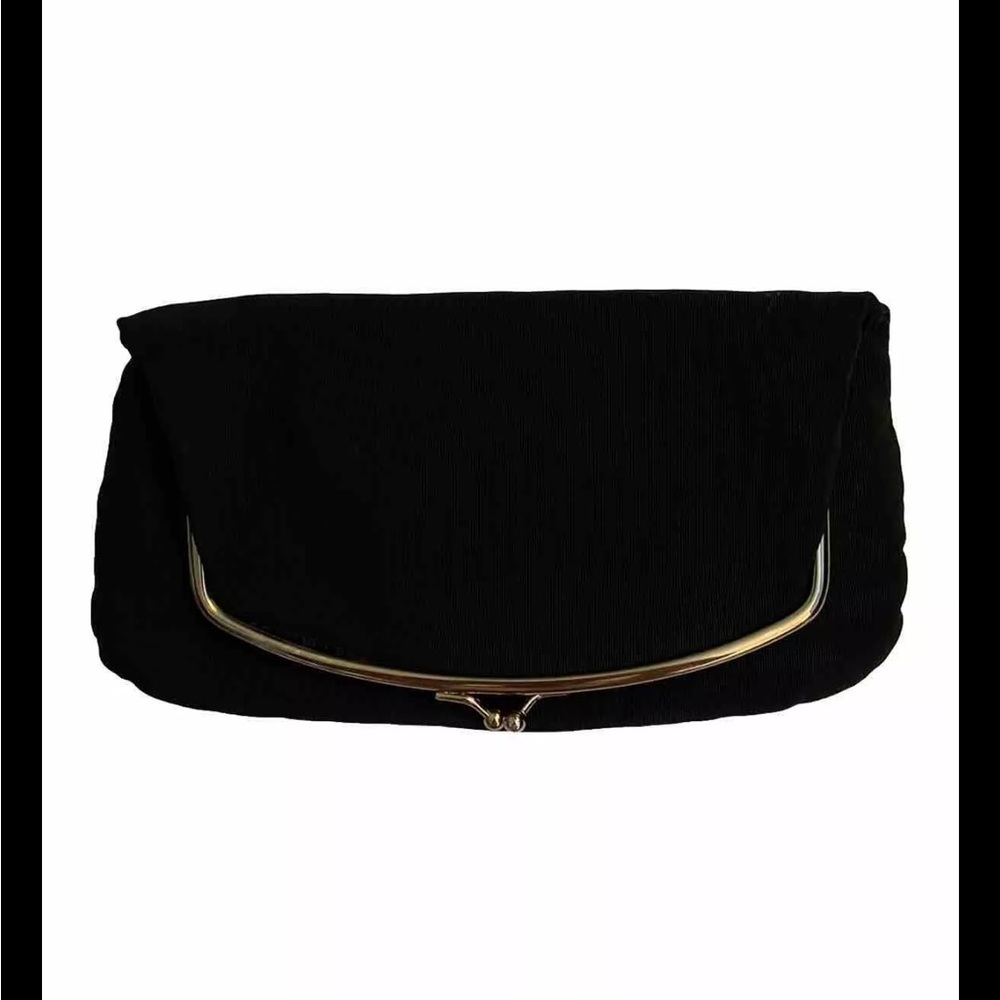 Julius Resnick Black Clutch Purse Satin Lined W/Matching Coin Purse Mid Century